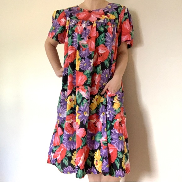 Vintage Sita Tropical Floral Muumuu Pullover House Dress | Size M - Picture 1 of 8